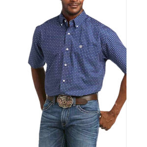 Men's Ariat Wrinkle Free Blue Red Polka Dot Casual Button Down Shirt L